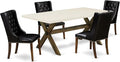 East West Furniture X727FO749-5 5 Piece Modern Dining Table Set Includes a Rectangle Wooden Table with X-Legs and 4 Black Faux Leather Parson Dining Chairs, 40x72 Inch, Multi-Color
