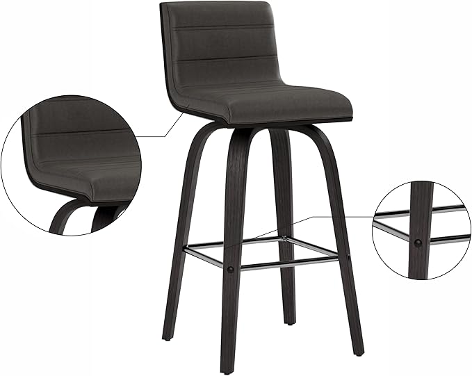 Armen Living Vienna 26" Swivel Counter Stool in Black Wood Finish with Gray Faux Leather - Set of 2