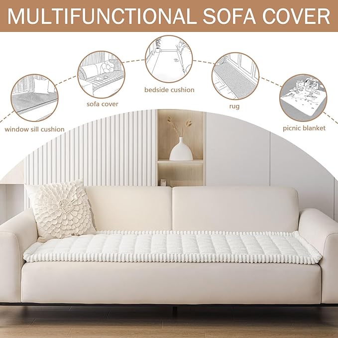 Smiry Couch Cover for Dogs Washable, Non Slip Fuzzy Pet Couch Covers for 3 Cushion Sofa Pet Friendly, Thick Soft Sofa Slipcovers Cushion Protector (White, 27.6" x 70.9")
