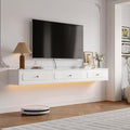 Retro Floating TV Console with 3 Doors,47'' High Gloss Floating TV Stand,Wall Mounted TV Cabinet,Contemporary Floating Media Console for Under TV Storage,Living Room,Bedroom(White)