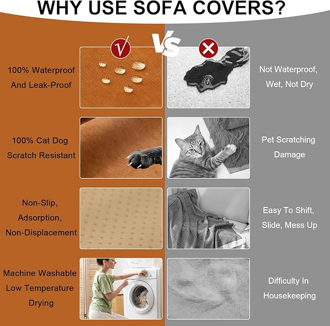 STACYPIK Waterproof Orange Couch Cover for Dogs, Washable Sofa Cover for 2 Cushion Couch, Anti-Cat Scratch Furniture Protector, Anti-Slip Pet Couch Protector,Tear Resistant Futon Cover-71X102IN