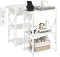 Narrow End Table with Charging Station, Side Tables Set of 2 for Small Spaces, Flip Top End Table with Storage, End Tables Living Room, Nightstand Set 2 with Drawer for Bedroom, White