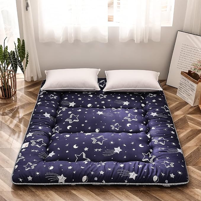 Navy Star Futon Mattress Japanese Floor Mattress Tatami Floor Mat Foldable Bed Portable Camping Mattress Kids Sleeping Pad Floor Lounger Couch Bed Queen Size