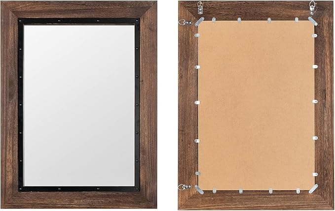 YOSHOOT Rustic Wooden Framed Wall Mirror, Natural Wood and Iron Bathroom Vanity Mirror for Farmhouse Decor, Vertical or Horizontal Hanging, 60" x 36", Brown