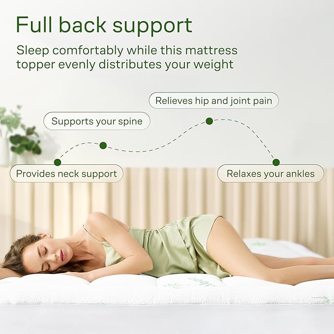 Ultra Soft Twin XL Size Mattress Topper - Viscose Made from Bamboo Pillow Top Mattress Pad for Back Pain Relief - Naturally Cooling for Hot Sleepers, Green