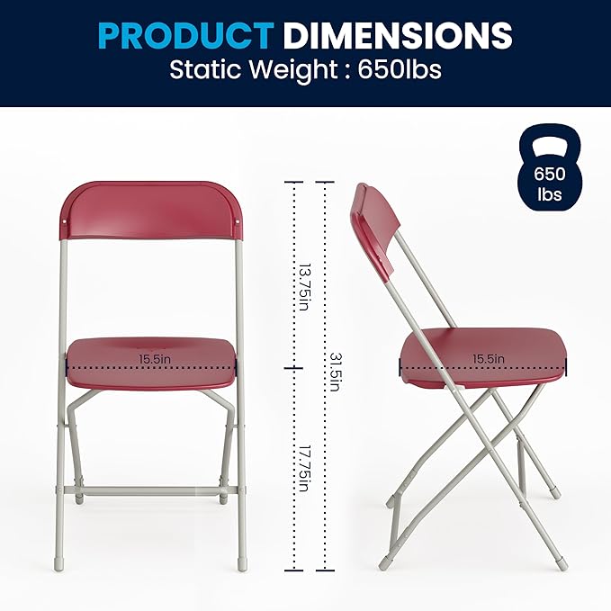 Flash Furniture Hercules Series Plastic Folding Chair - Red - 4 Pack 650LB Weight Capacity Comfortable Event Chair-Lightweight Folding Chair