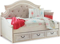 Signature Design by Ashley Realyn Traditional Upholstered Tufted Twin Platform Daybed with 1 Large Drawer, Foundation or Box Spring Not Needed, White & Beige