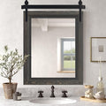 YOSHOOT Farmhouse Barn Door Mirror, 32"x24" Rustic Bathroom Mirror, Wood Frame Wall Mirror, Wooden Mirror for Living Room Bedroom Entryway Wall Décor, Vertical Hanging ONLY