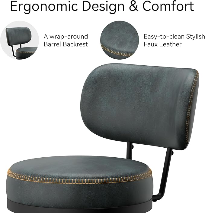 Counter Height Bar Stools, 26" H Swivel Barstools Set of 8, Faux Leather Kitchen Counter Stools with Back and Stylish Stitching, Metal Frame, Pub, Home Bar, Balck Green