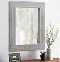 Rustic Mirror Wooden Frame Rectangular Antique Wall Mirror Decor Farmhouse Bedroom Dresser Bedroom Entryway Mirror Large Light Gray 20"x16"