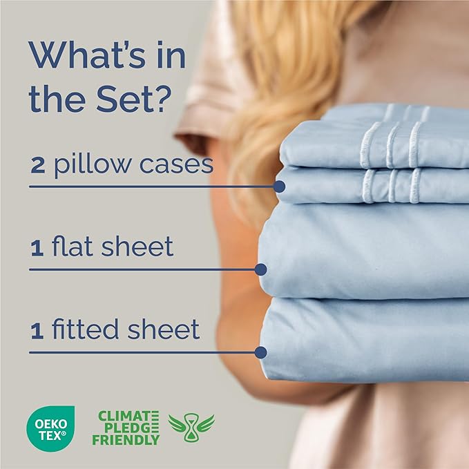 King Size 4 Piece Sheet Set - Comfy Breathable & Cooling Bed Sheets Set - Hotel Luxury Bedding for Women, Men, Kids & Teens - Deep Pockets, Easy-Fit, Super Soft & Wrinkle Free - Oeko-Tex - Sky Blue