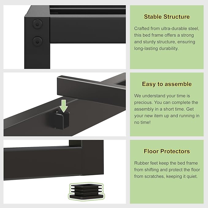 EMODA 7 Inch Full Size Bed Frame Heavy Duty Metal Platform No Box Spring Needed, Easy Assembly Noise Free, Black