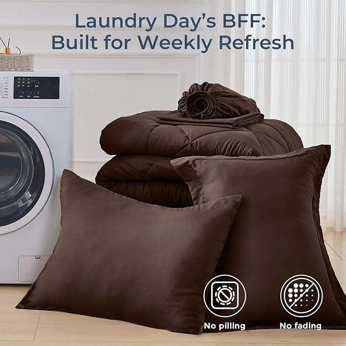 HEVUMYI Brown Twin-XL Comforter Set - 5-Piece All Season Bed in a Bag Twin-XL, Ultra Soft Bedding Set with Comforter, Flat Sheet, Fitted Sheet, Pillowcases, Pillow Shams