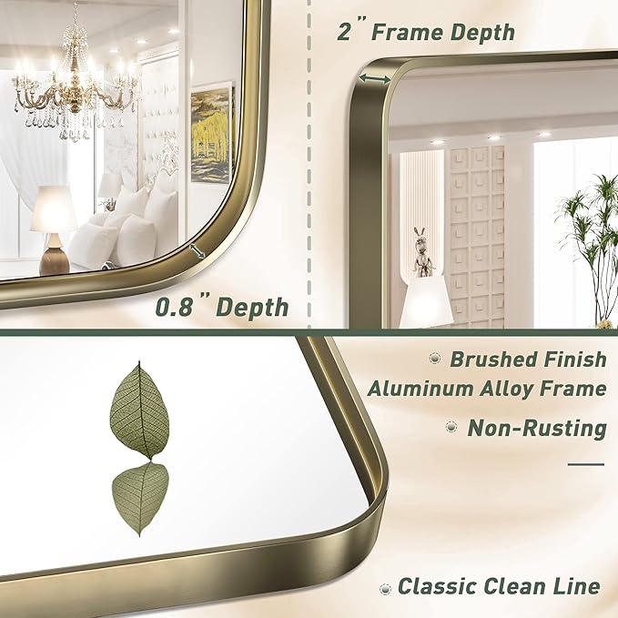TokeShimi 72x36 Inch Gold Bathroom Vanity Mirror for Wall Rectangle Mirror with Non-Rusting Aluminum Alloy Brushed Matte Metal Frame for Modern Minimalist Farmhouse Home Decor (Horizontal/Vertical)