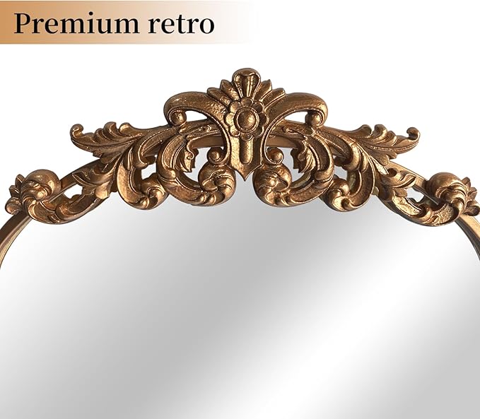 WAMIRRO Ornate Gold Mirror,Vintage Arched Baroque Antique Mirorrs for Living Room/Hallway/Fireplace/Bathroom/Entryway 24"X36"
