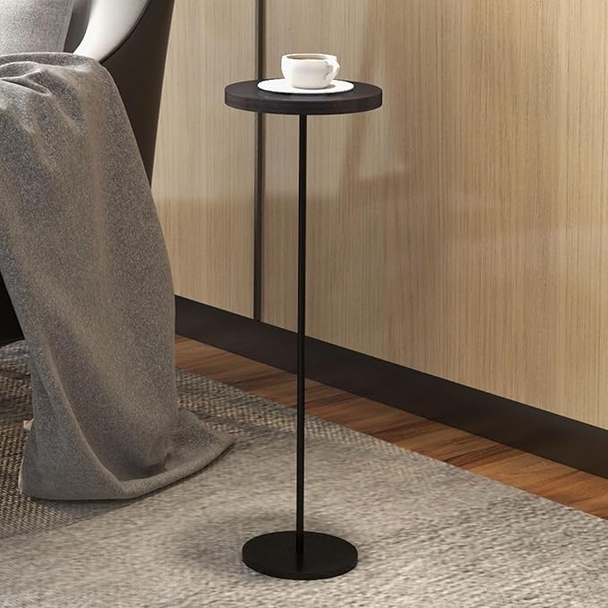 Drink Table, Round Pedestal with Weighted Base,Black Side Modern Cocktail Martini Small End Premium Accent Table for Sofa Couch Chair Living Room Bedroom Dorm Patio