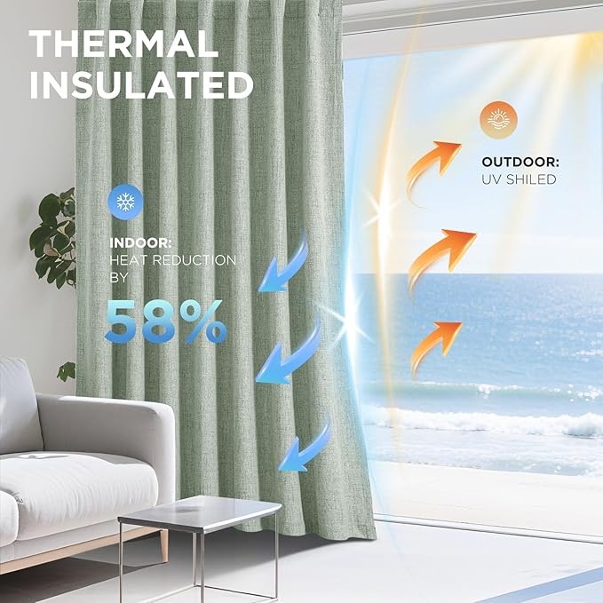Joydeco 100% Blackout Curtains for Bedroom - Natural Linen Curtains 52" W x 84" L Long, Thermal Insulated 2 Panels Light Blocking Drapes, Rod Pocket & Back Tabs, Darkening Privacy for Living Room
