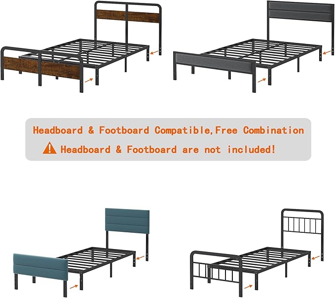 10 Inch Twin Bed Frames, Platform Metal Bed Frame Twin Size Heavy Duty Steel Slat Mattress Foundation, No Box Spring Needed, Easy Assembly, Noise-Free, Black