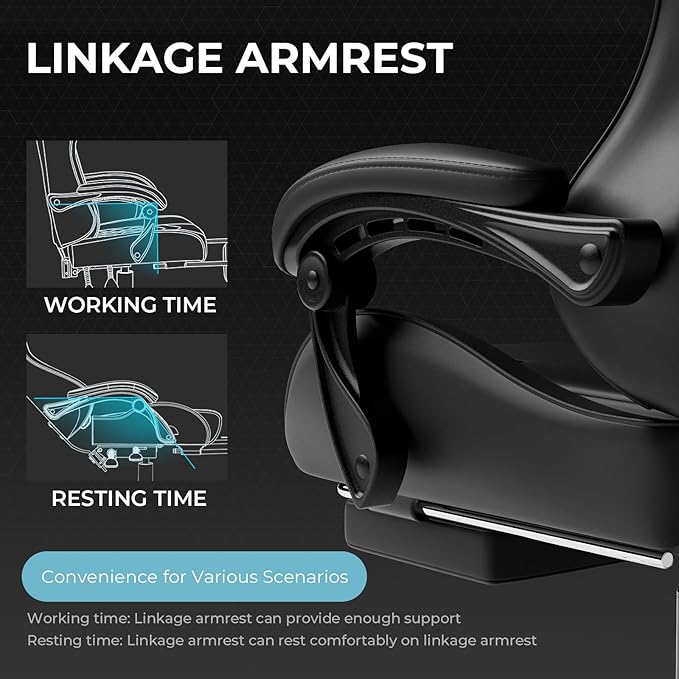 GTPLAYER Gaming Chair, Computer Chair with Footrest and Lumbar Support, Height Adjustable Game Chair with 360°-Swivel Seat and Headrest and for Office or Gaming (Faux Leather, Black)