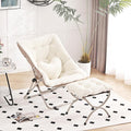 Saucer Chair with Ottoman, Comfy Oversized Folding Chair, Faux-Fur Reading Chair for Adults, Foldable Accent Lazy Chair, Metal Frame Lounge Chair for Living Room, Bedroom, Beige