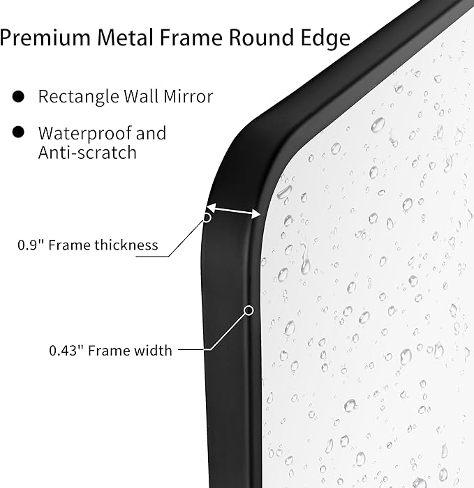 30"x30" Bathroom Wall Mirror with Matte Black Metal Frame & HD Glass, Copper-Free Mirrors Modern Rectangle Round Corner Framed Vanity Mirror - Horizontal or Vertical Installation