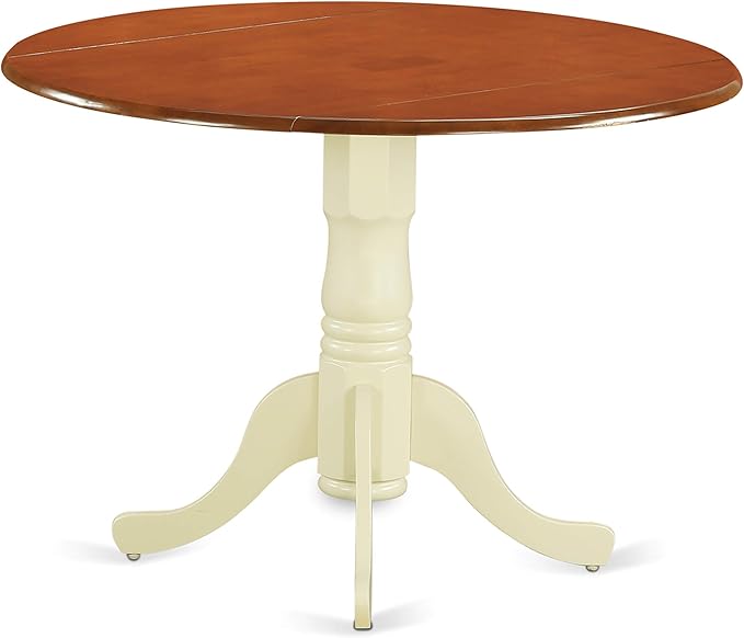 East West Furniture DLAV5-BMK-W 5 Piece Kitchen Table Set for 4 Includes a Round Dining Room Table with Dropleaf and 4 Solid Wood Seat Chairs, 42x42 Inch, Buttermilk & Cherry