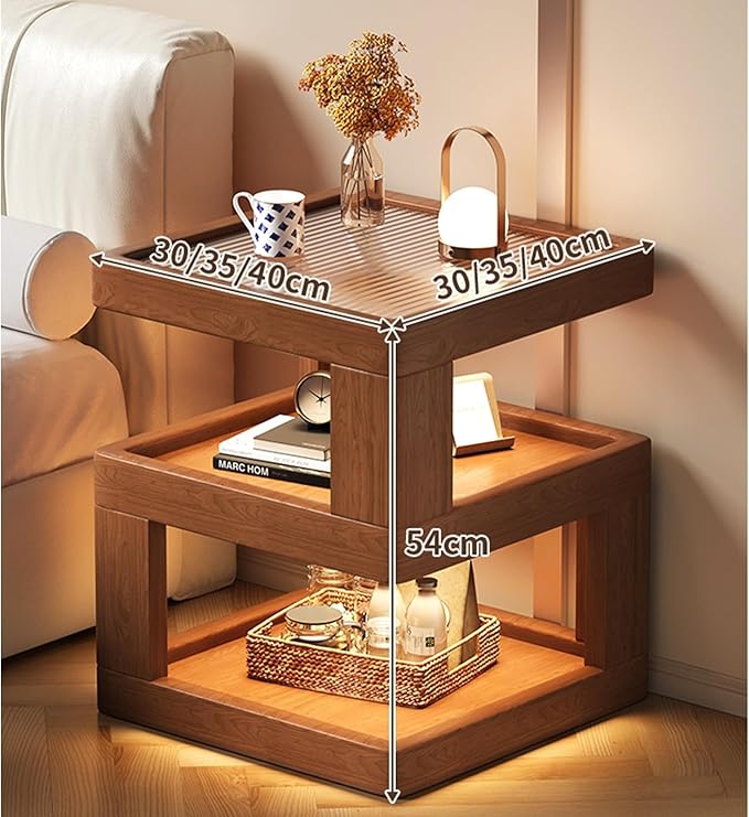 Solid Wood Nightstand,End Tables Bedroom Small Shelf Modern Nightstand Wood Side Table (Walnut Brown-21.3 * 15.8 * 15.8)