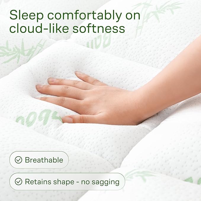 Ultra Soft King Size Mattress Topper - Viscose Made from Bamboo Pillow Top Mattress Pad for Back Pain Relief - Naturally Cooling for Hot Sleepers, Green