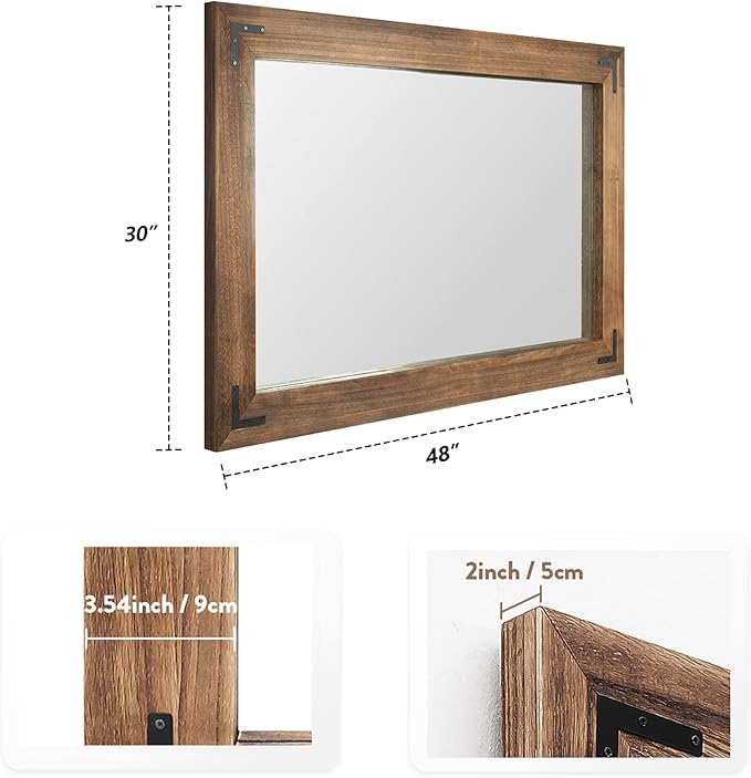 YOSHOOT Rustic Wooden Framed Wall Mirror, Natural Wood Bathroom Vanity Mirror for Farmhouse Decor, Vertical or Horizontal Hanging