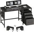 Ｍａｉｈａｉｌ Maihail Small Desk with Drawers, 47 inch Computer Desk with Shelves, Writing Desk with Storage, Small Office Desk with Metal Frame, Black