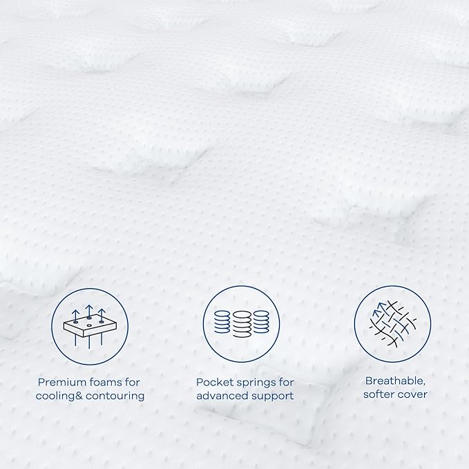 Coolvie 12 Inch King Size Mattress, Hybrid King Mattress in a Box, 3 Layer Premium Foam with Pocket Springs for Motion Isolation and Pressure Relieving, Medium Firm Feel, 100-Night Trial