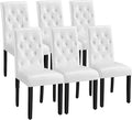 Yaheetech Dining Chairs Set of 6 Modern Style Faux Leather Dining Room Chairs with Solid Wood Legs and Button Tufted Padded for Home Kitchen, White