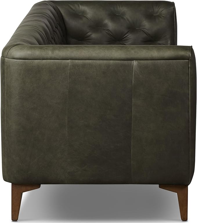 POLY & BARK Essex Leather Couch - 89-Inch Sofa with Tufted Back - Full-Grain Leather Sofa for Living Room with Feather-Down Topper - Living Room Couch - Vintage Italian Leather in Olivine Green