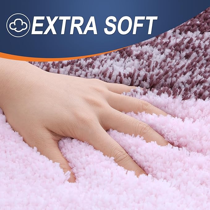 OLANLY Luxury Toilet Rugs U-Shaped 24x20, Extra Soft and Absorbent Microfiber Bathroom Rugs, Non-Slip Plush Shaggy Bath Mat, Machine Wash Dry, Contour Bathroom Mats for Toilet Base, Mauve