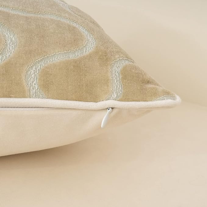 Yangest Beige Throw Pillow Cover Wavy Cushion Cover Modern Zippered Rectangular Pillowcase for Sofa Couch Bedroom Living Room Home, 12x20 Inch