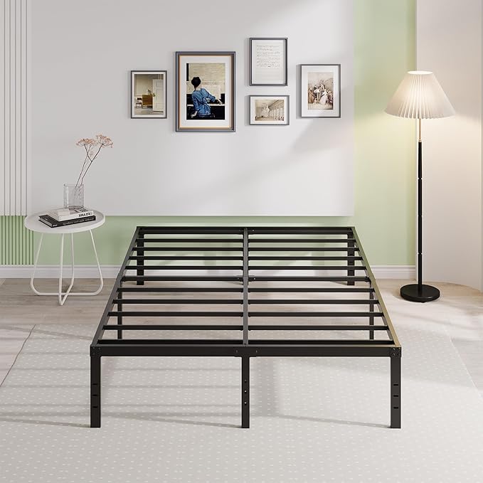 EMODA 14 Inch King Bed Frame No Box Spring Needed, Heavy Duty Metal Platform with Steel Slats, Noise Free, Easy Assembly, Black