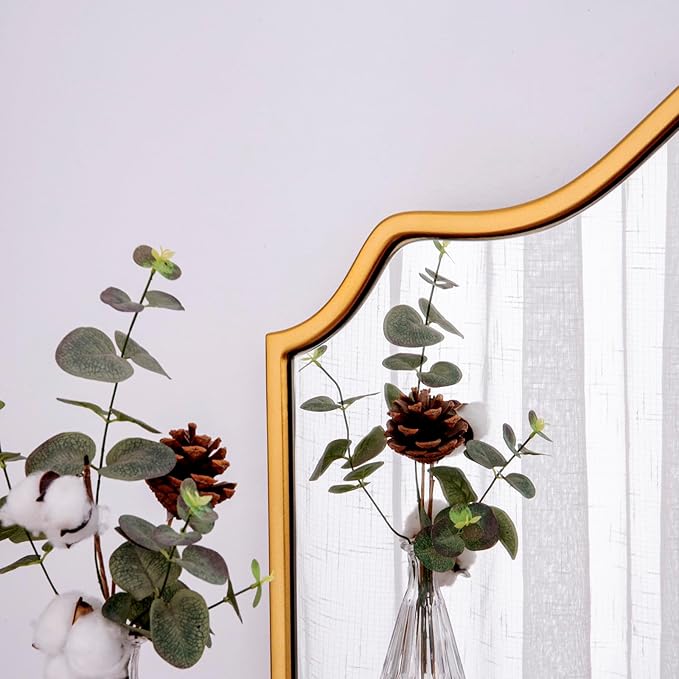 Chende Gold Arched Mirror, Large Wall Mirror for Fireplace Decor with Wooden Frame, 40'' x 28'' Elegant Decorative Mirror for Living Room, Dining Room, Entryway