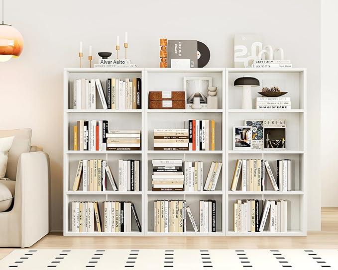 Casaottima 4-Tier Open Bookshelf and Bookcase, Floor Standing Display Storage Shelves for Living Room, Tall Book Shelf for Bedroom, Home Office, Dining Room, White
