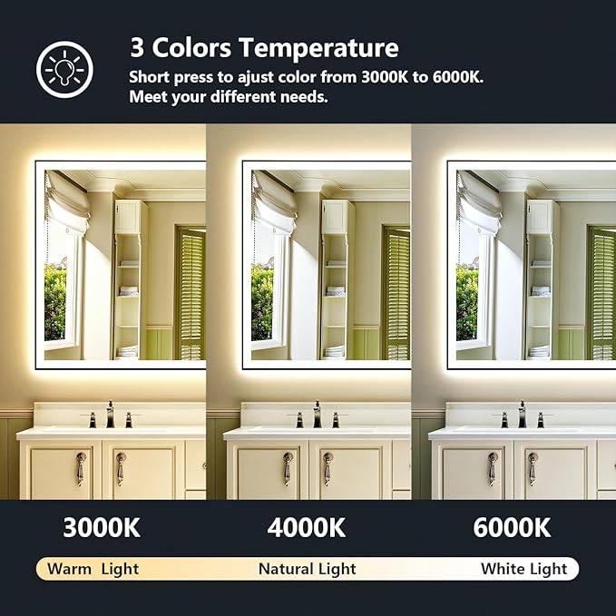 84x40 Inch LED Bathroom Mirror with Lights (Front Lit and Backlit) Black Framed Lighted Vanity Mirror for Bathroom Wall Dimmable Anti-Fog Memory Tempered Glass Horizontal/Vertical