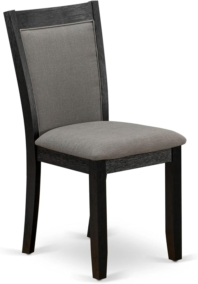 X02MZ-206-50 - 5-pc Dining Room Table Set a Rectangular Kitchen Table and 2 wooden Benches and 2 Dark Gotham Grey Linen Fabric Chairs, 39x120 Inch, Wire Brushed Black