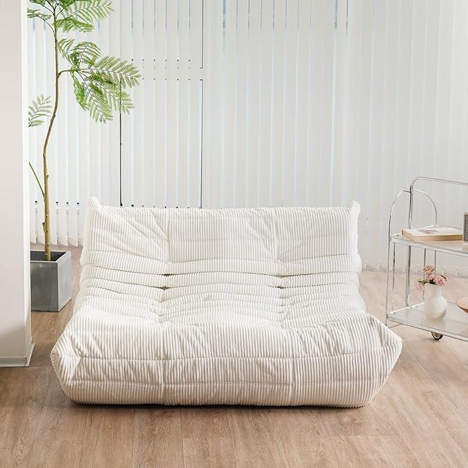 N&V Fireside Loveseat, Mid Century Armless Twin Size Floor Sofa, Soft Premium Corduroy Floor Lounge Chair, Foam Sofa Accent Chair for Living Room Bedroom and Office, Harbour Grey, Full