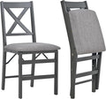 COLAMY Folding Dining Chairs Set of 2, Foldable Chairs with Padded Seats, Wood Folding Dining Room Chairs for Kitchen, Party, Camping, Dark Grey