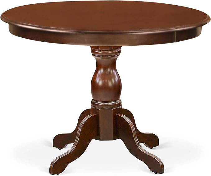 East West Furniture HBNF3-MAH-C 3 Piece Dining Room Table Set Contains a Round Kitchen Table with Pedestal and 2 Linen Fabric Upholstered Dining Chairs, 42x42 Inch, Mahogany