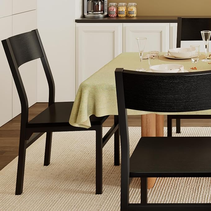 Feonase Dining Chairs Set of 6, Modern Kitchen Chairs with Ergonomic Backrest, MDF Board and Metal Legs, Dinner Chairs for Dining Room, Kitchen and Living Room, Easy Assembly, Black