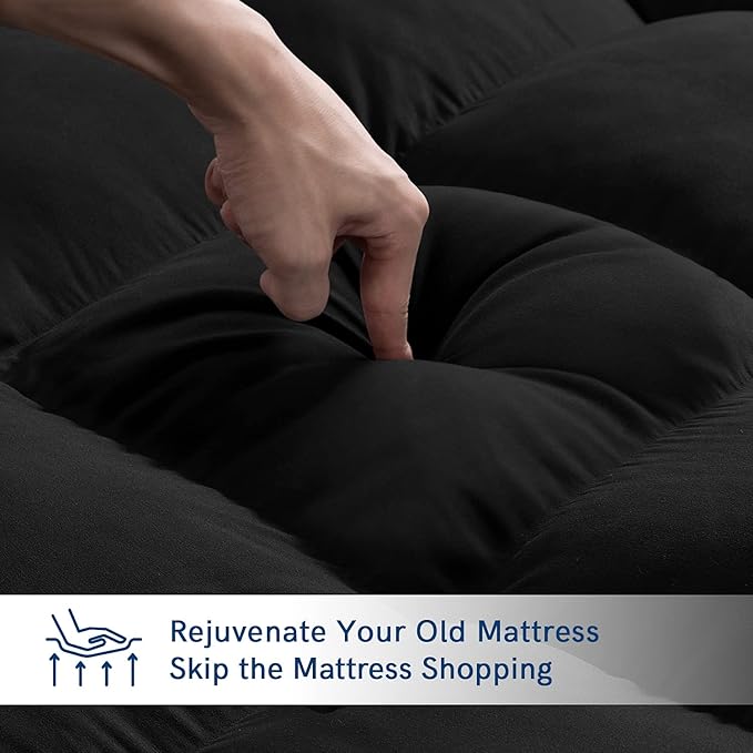 ELEMUSE King Black Mattress Topper for Back Pain, Extra Thick Mattress Pad Cover, Plush Soft Pillowtop with Elastic Deep Pocket, Overfilled Down Alternative Filling