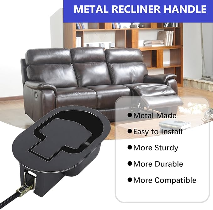 Universal Metal Recliner Handle Replacement Part with Cable, Cable Working Thread 4.7”, Compatible with Major Sofa/Couch/Chair