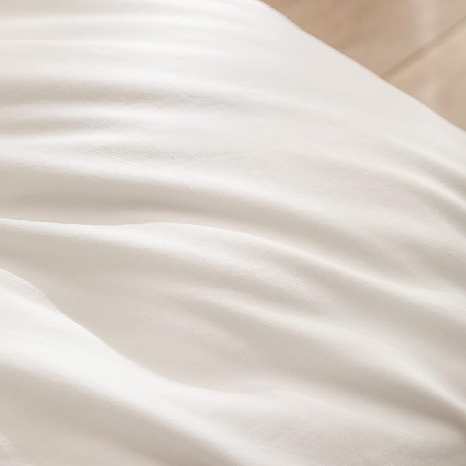 BESTOUCH Duvet Cover Set 100% Washed Cotton Linen Feel Super Soft Comfortable Chic Lightweight 2 PCs Home Bedding Set Solid Off White Twin/Twin XL