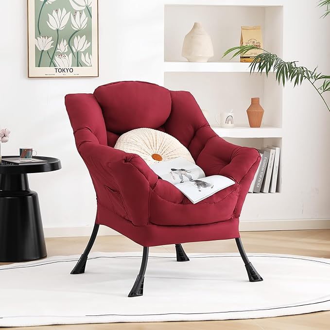Lazy Chair, Reading Armchair, Large Modern Lounge Accent Chair, Leisure Sofa Chair for Living Room, Bedroom, Dorm Room (Burgundy)