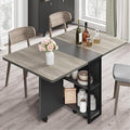 IDEALHOUSE Folding Dining Table, Drop Leaf Dining Table with 6 Wheels and 2-Layer Storage Shelf, Space Saving Dining Table for Small Spaces (Carlo Grey, 50.1" D x 31.4" W x 29.5" H)