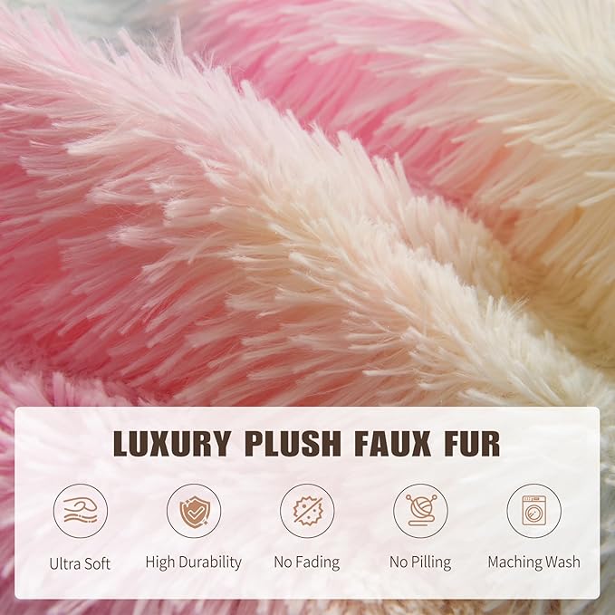 7FT Giant Fur Bean Bag Chair Cover, Ultra Soft Rainbow Bean Bag Chairs for Adults (No Filler, Cover only), Big Round Soft Fluffy Faux Fur Bean Bag Lazy Sofa Bed Cover, Washable Big Size Bean Bag Cover